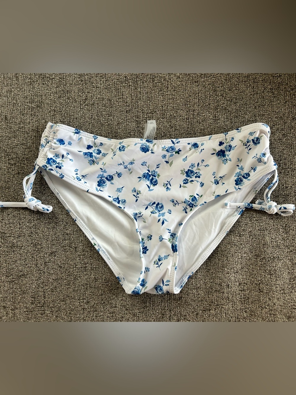 Blue and White Floral Tie-Side Bikini Bottoms
